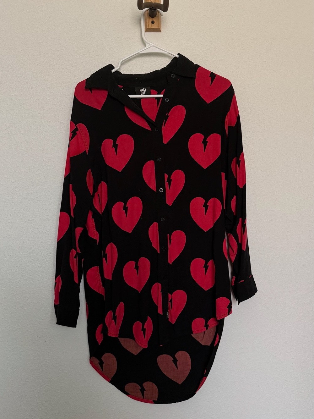 Lazy Oaf Broken Hearts Black & Red Button-Up Top